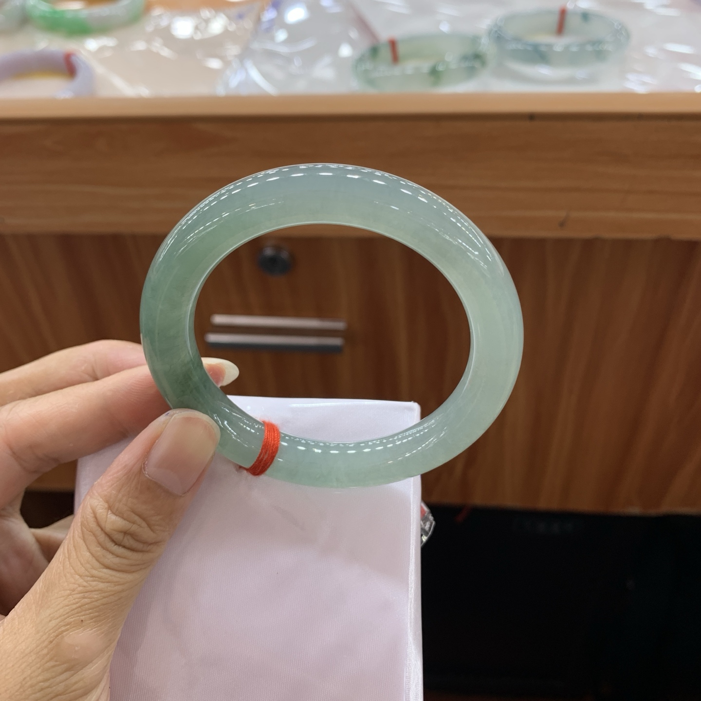 061112H 蓝水圆条翡翠手镯w 54.6-10