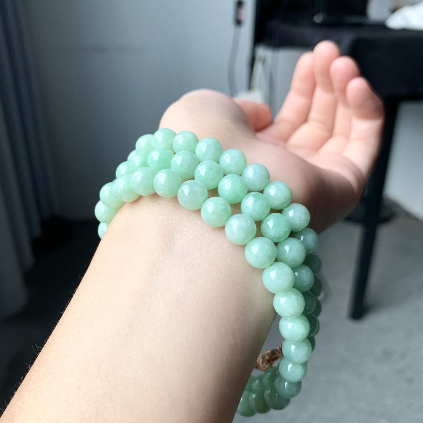 冰绿珠链 色泽优美 圆润亮丽 尺寸7.7颗数85【NINI140】