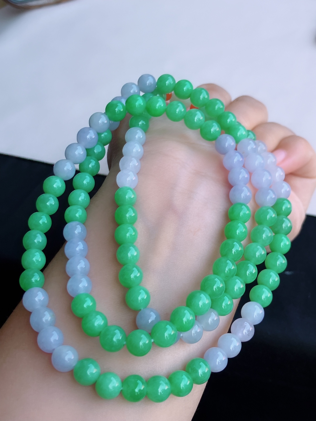 双彩大珠链，饱满大气，尺寸7.5/108颗，自然光实拍