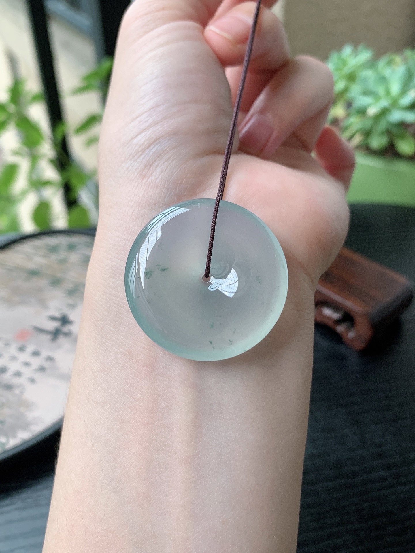 老坑冰种胶感起刚性飘花平安扣吊坠 裸石尺寸:34.5-6.8mm