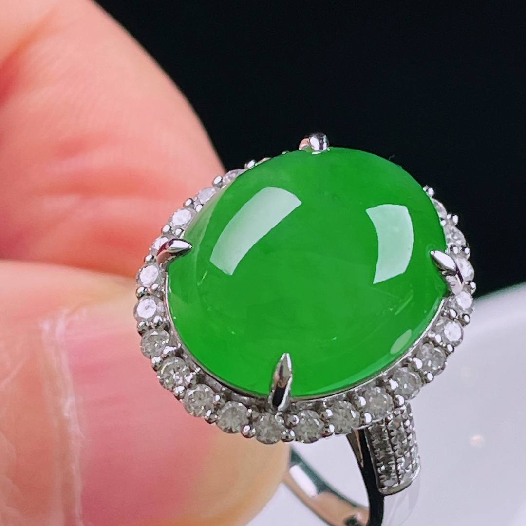 ️冰绿戒指，老种起光，细底通透，尺寸：裸石15/12.8/4mm0612