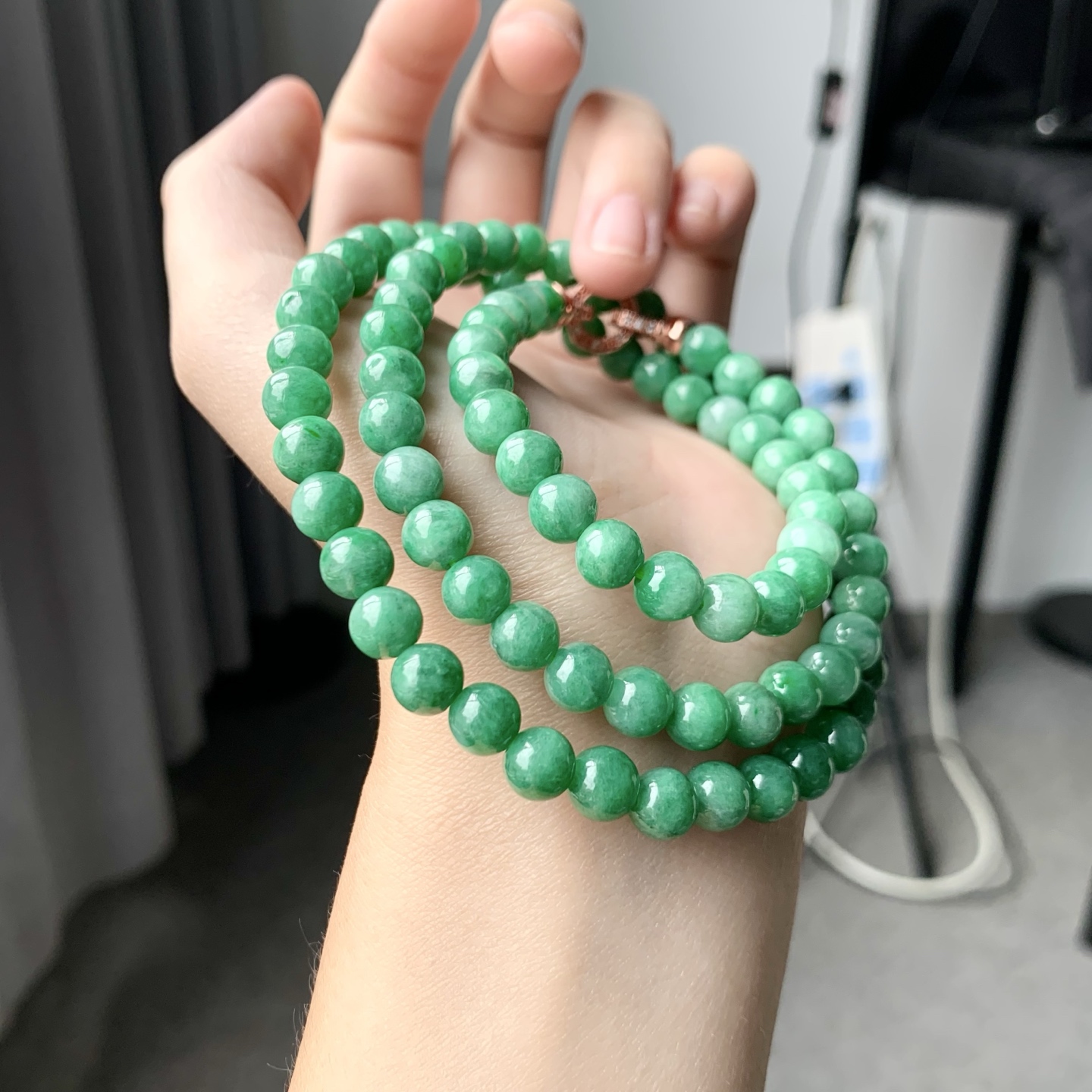 冰绿珠链 色泽优美 圆润亮丽 尺寸7颗数90【NINI152】