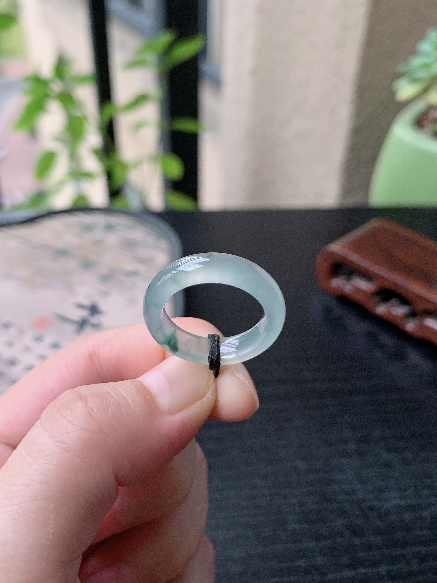 老坑冰种胶感飘花素面戒指 裸石尺寸:17-5.5-3.8mm