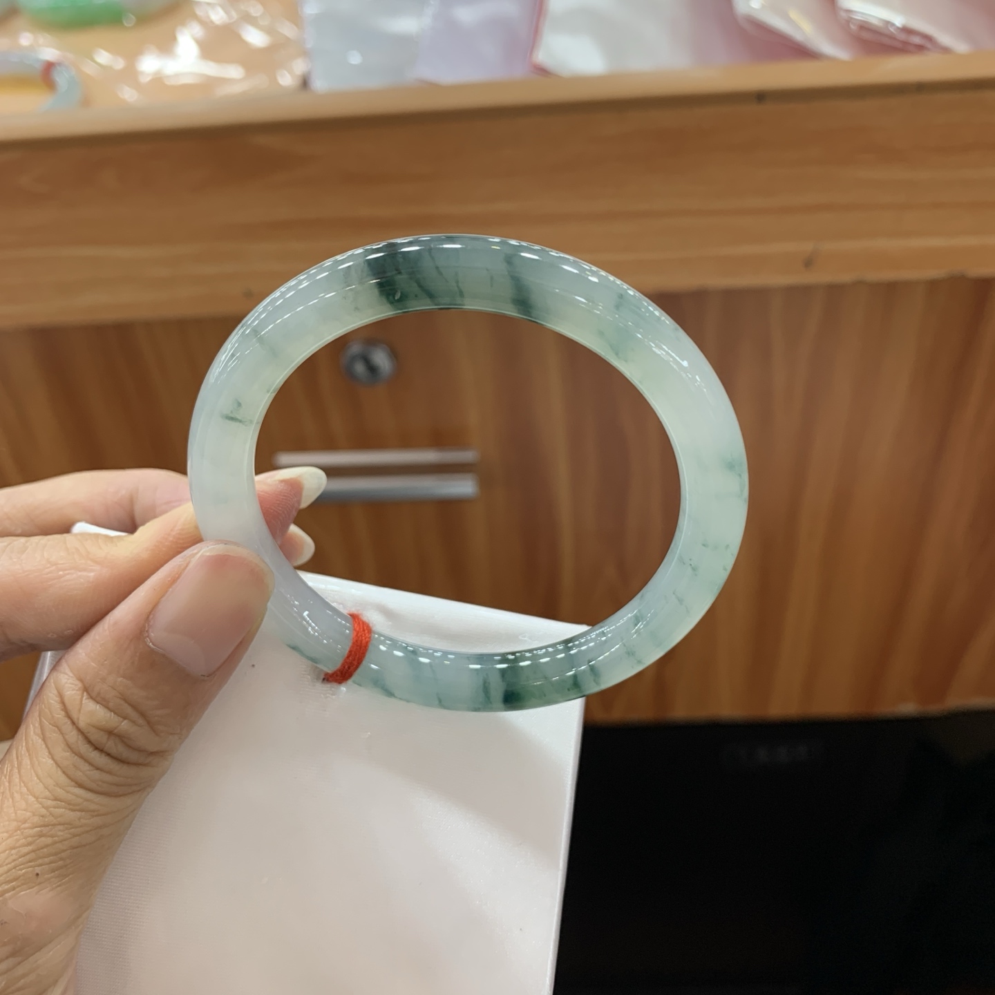 冰飘花小圆条翡翠手镯 54-8.1-8