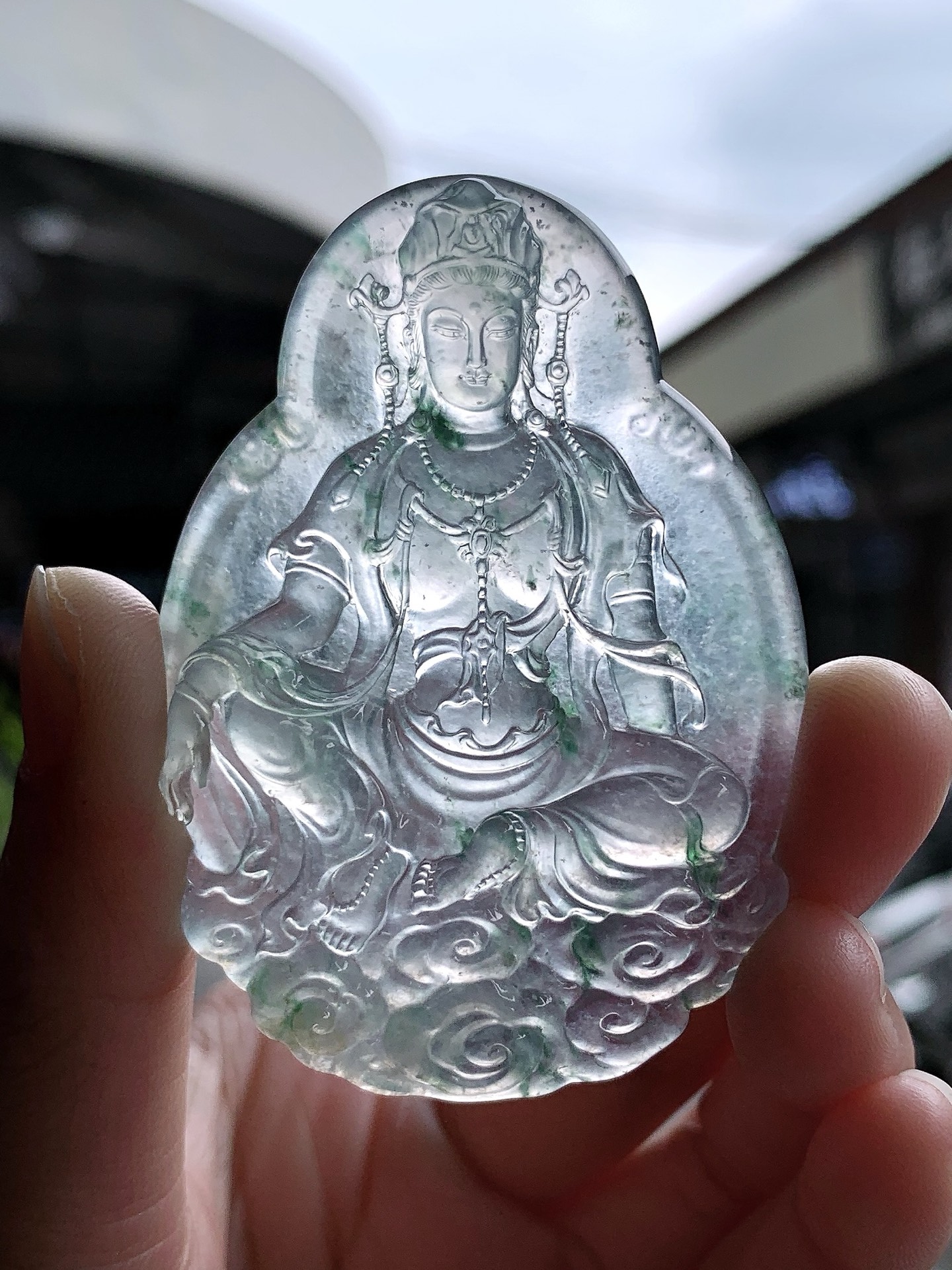 飘彩自在观音，法相端庄温润，自带清雅禅意 尺寸62.8×44.5×6.5