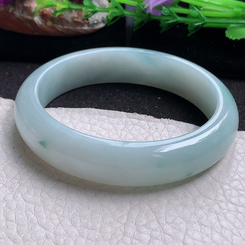 js实拍59.5*14*8平安镯 缅甸翡翠a货玉手镯胶感飘花正圈珠宝玉手环