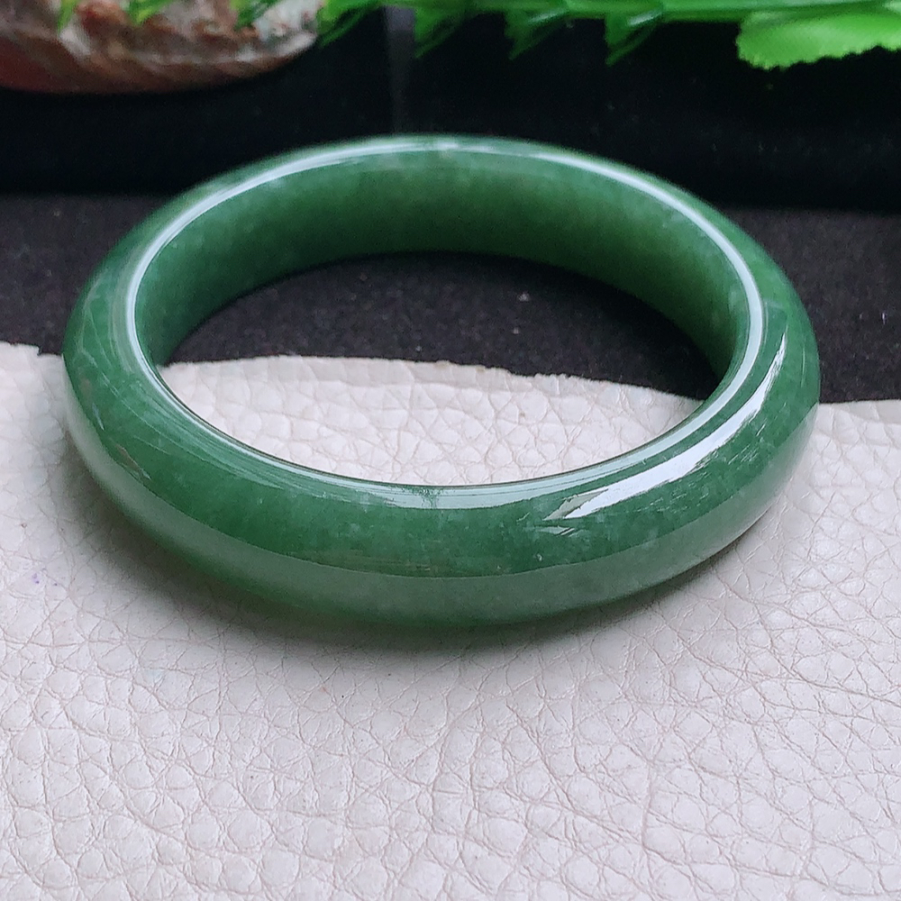 js实拍56*13*8.3平安镯 缅甸翡翠a货玉手镯菠菜绿正圈珠宝玉手环