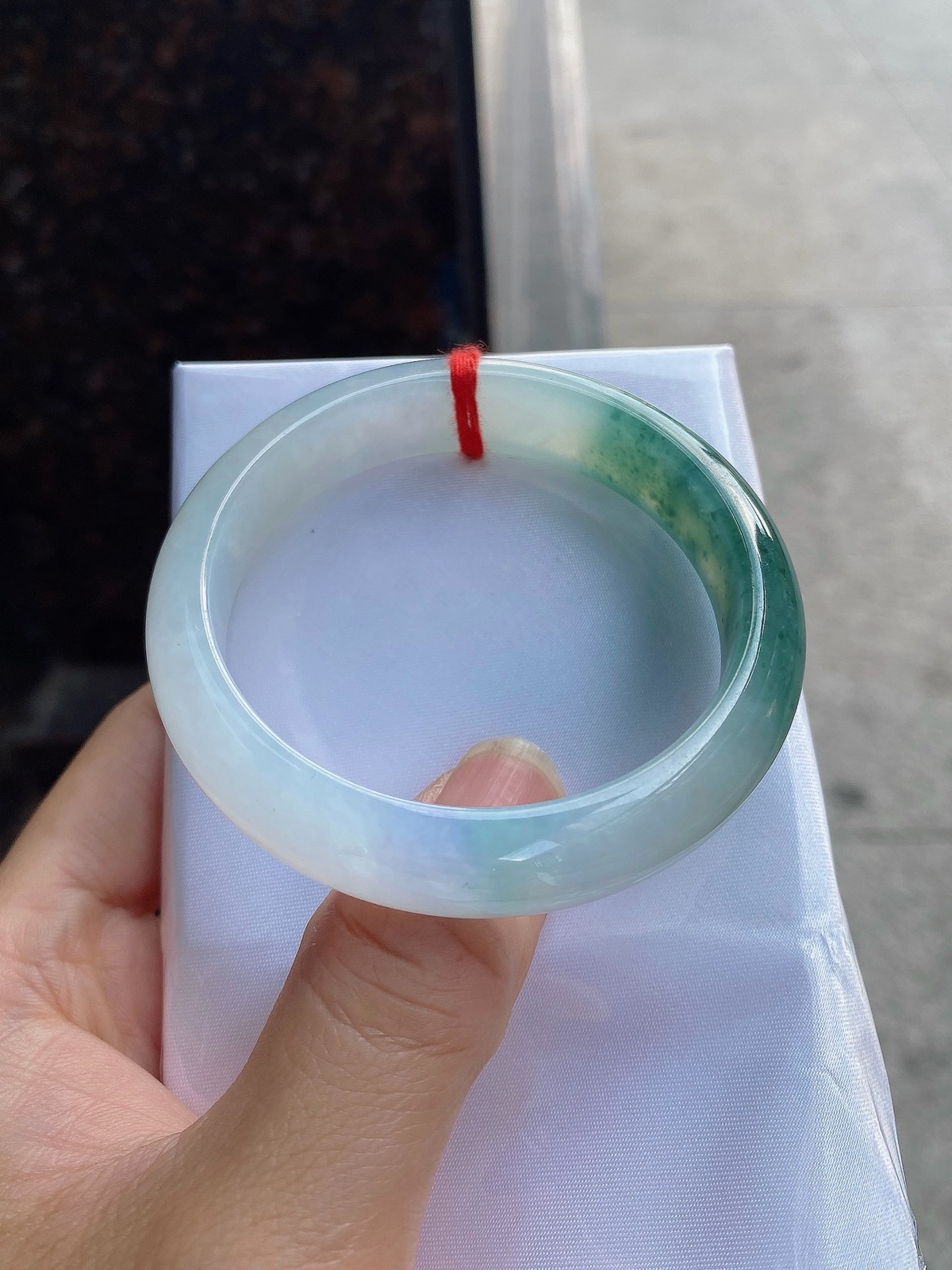 圈口56.1-13.5-8.4     【茄紫绿花正圈手镯】圈口56  57可戴