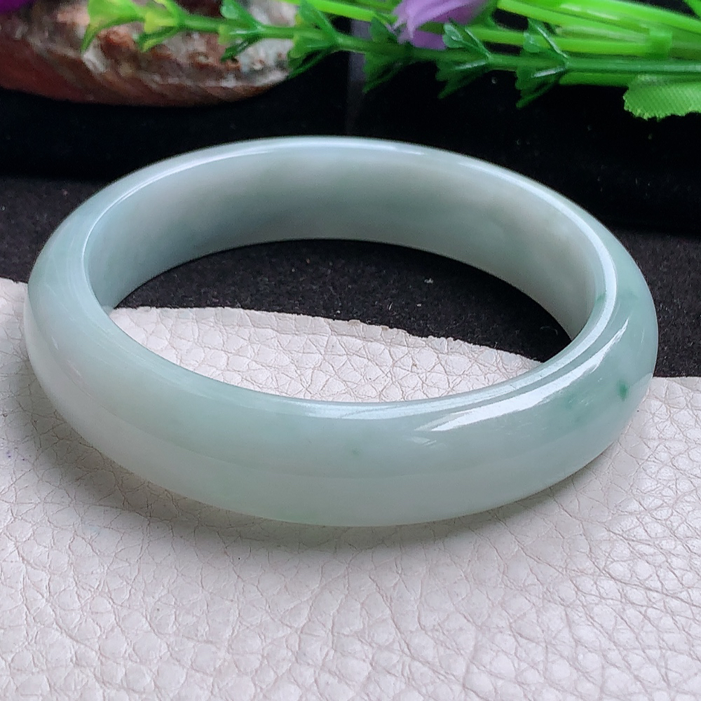 js实拍59.5*14*8平安镯 缅甸翡翠a货玉手镯胶感飘花正圈珠宝玉手环