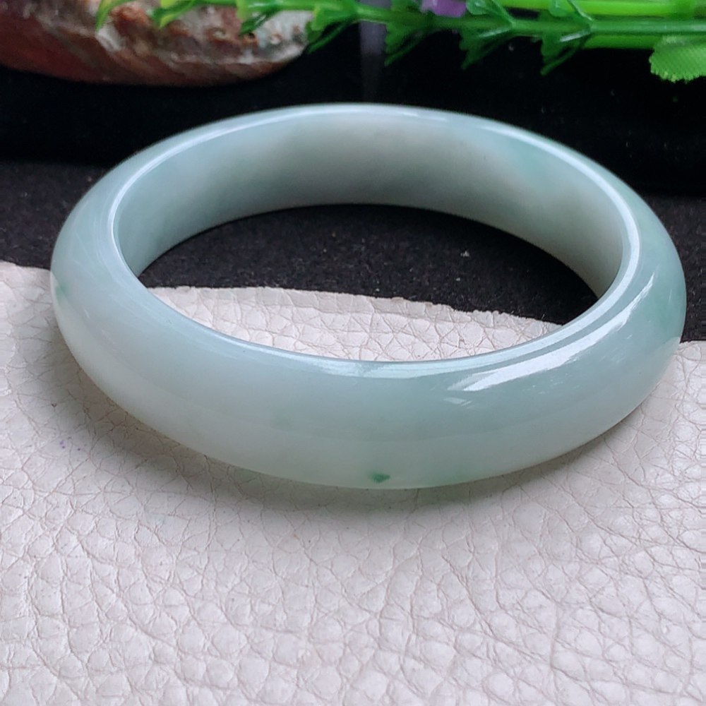 js实拍59.5*14*8平安镯 缅甸翡翠a货玉手镯胶感飘花正圈珠宝玉手环