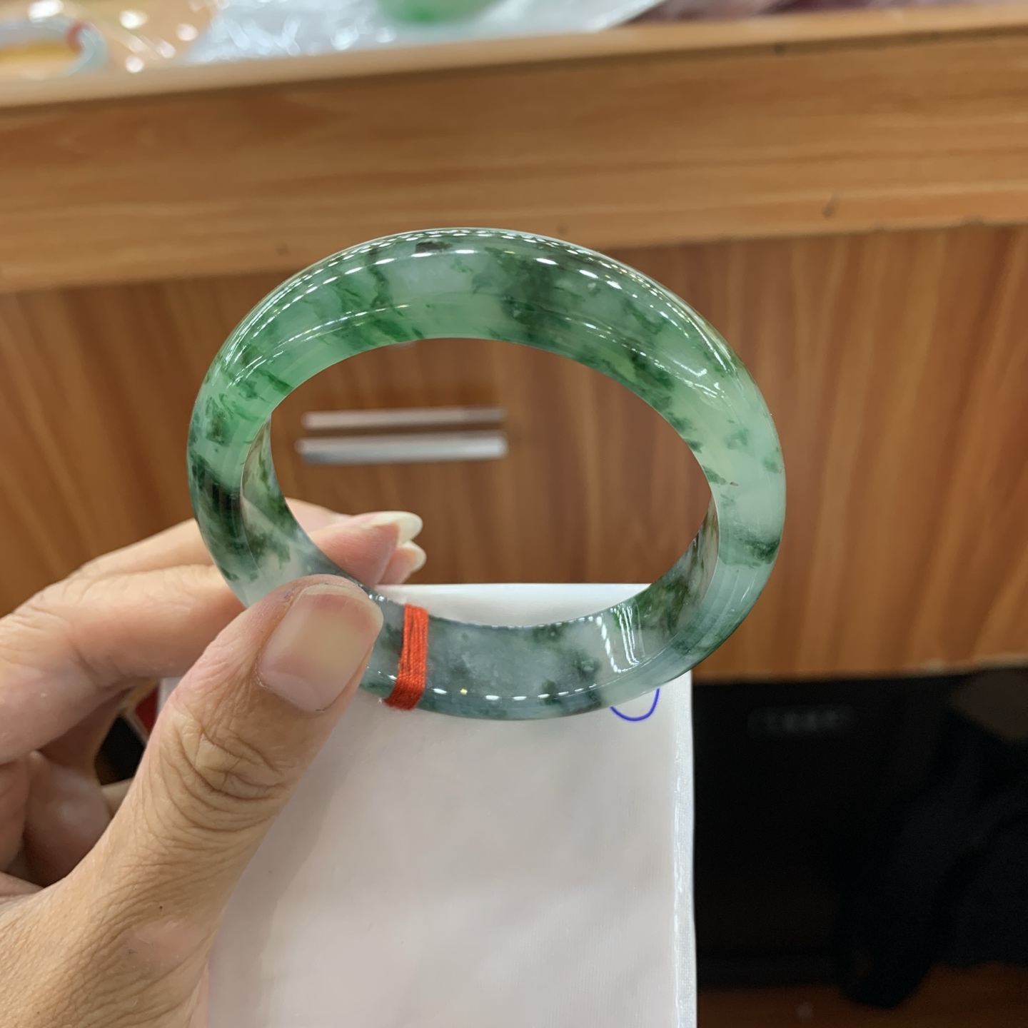 061237LS 飘花正圈翡翠手镯 54.6-14-8