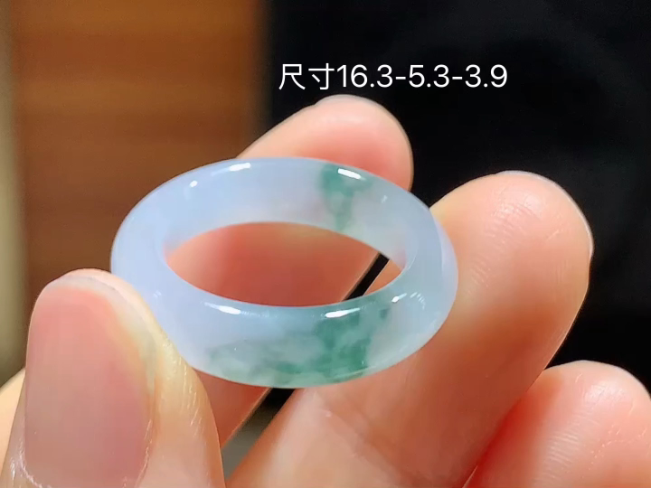 冰飘花戒圈 无裂, 尺寸，16.3-5.3-3.9