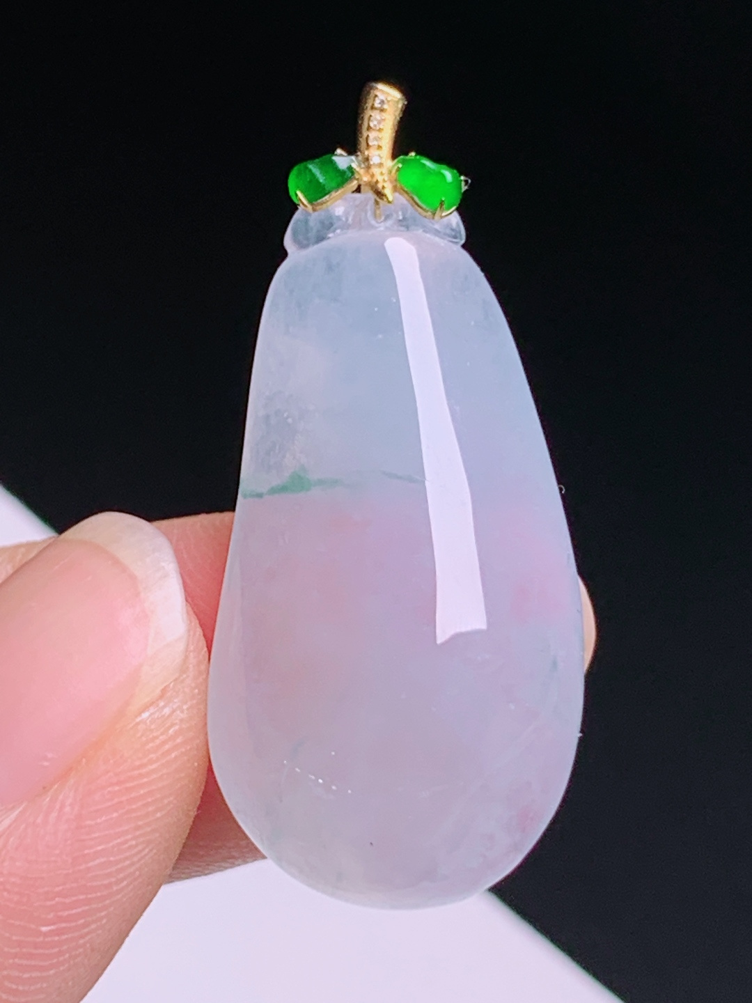 ️ 冰种飘花福瓜吊坠，饱满莹润胶感十足，18K金阳绿扣头点睛，清新灵动 裸石31.2-15.8-7