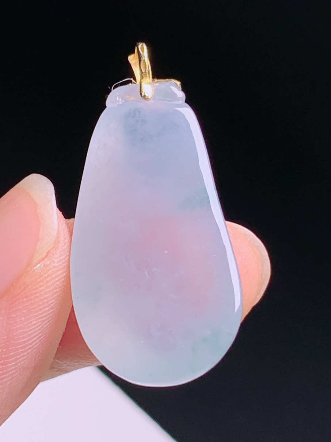 ️ 冰种飘花福瓜吊坠，饱满莹润胶感十足，18K金阳绿扣头点睛，清新灵动 裸石31.2-15.8-7.8 整体35.8 530611
