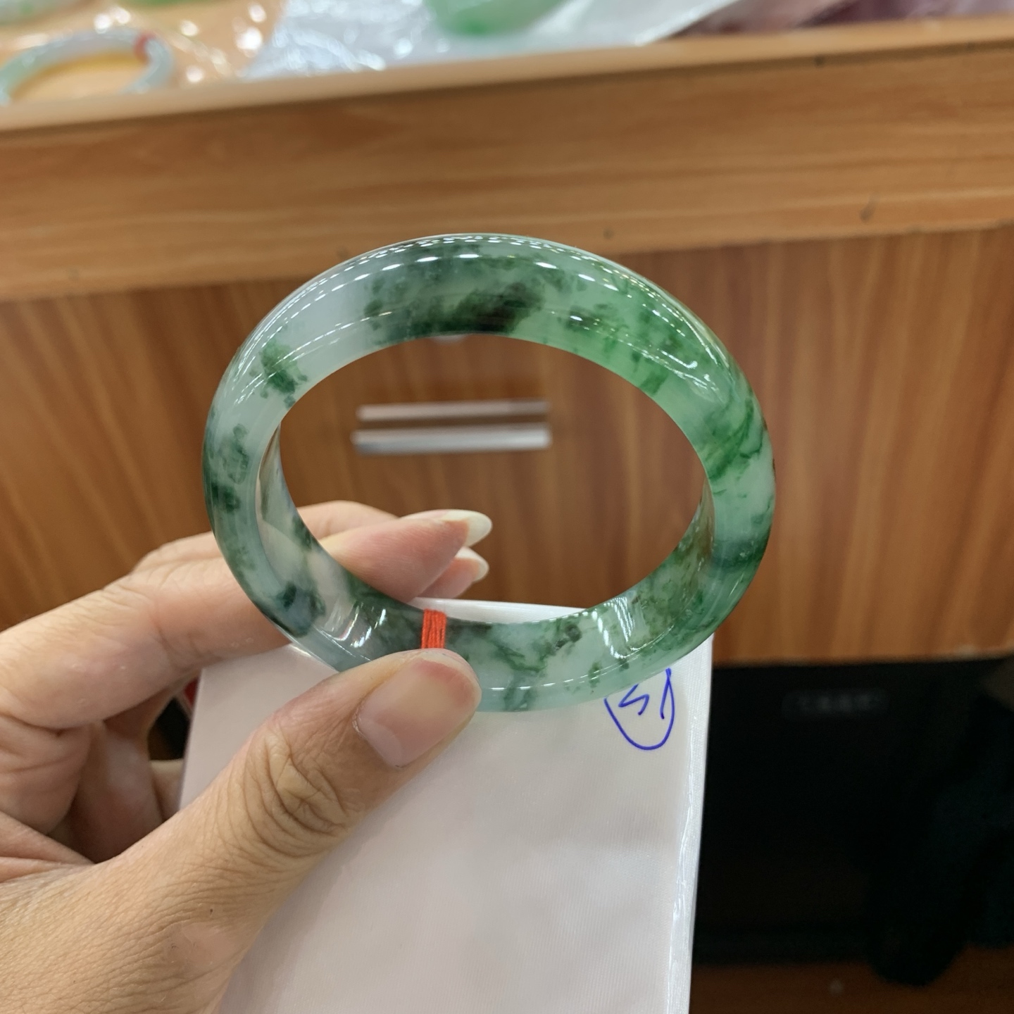 061237LS 飘花正圈翡翠手镯 54.6-14-8