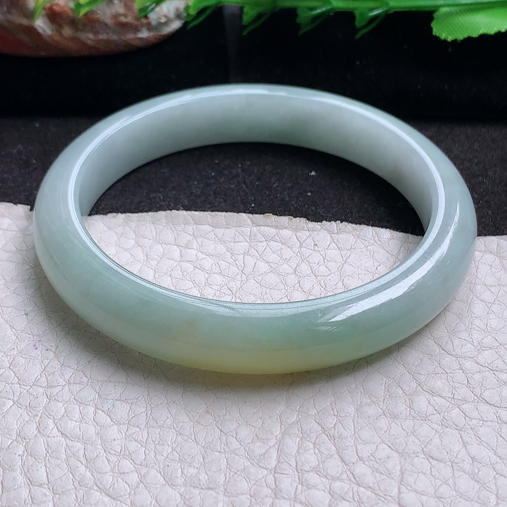 js实拍57.5*11*7.8招财镯 缅甸翡翠a货玉手镯秀气双彩正圈珠宝玉手环