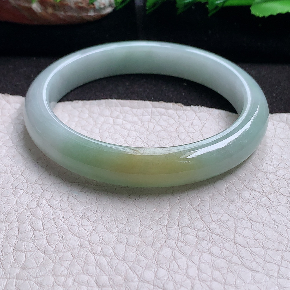 js实拍57.5*11*7.8招财镯 缅甸翡翠a货玉手镯秀气双彩正圈珠宝玉手环