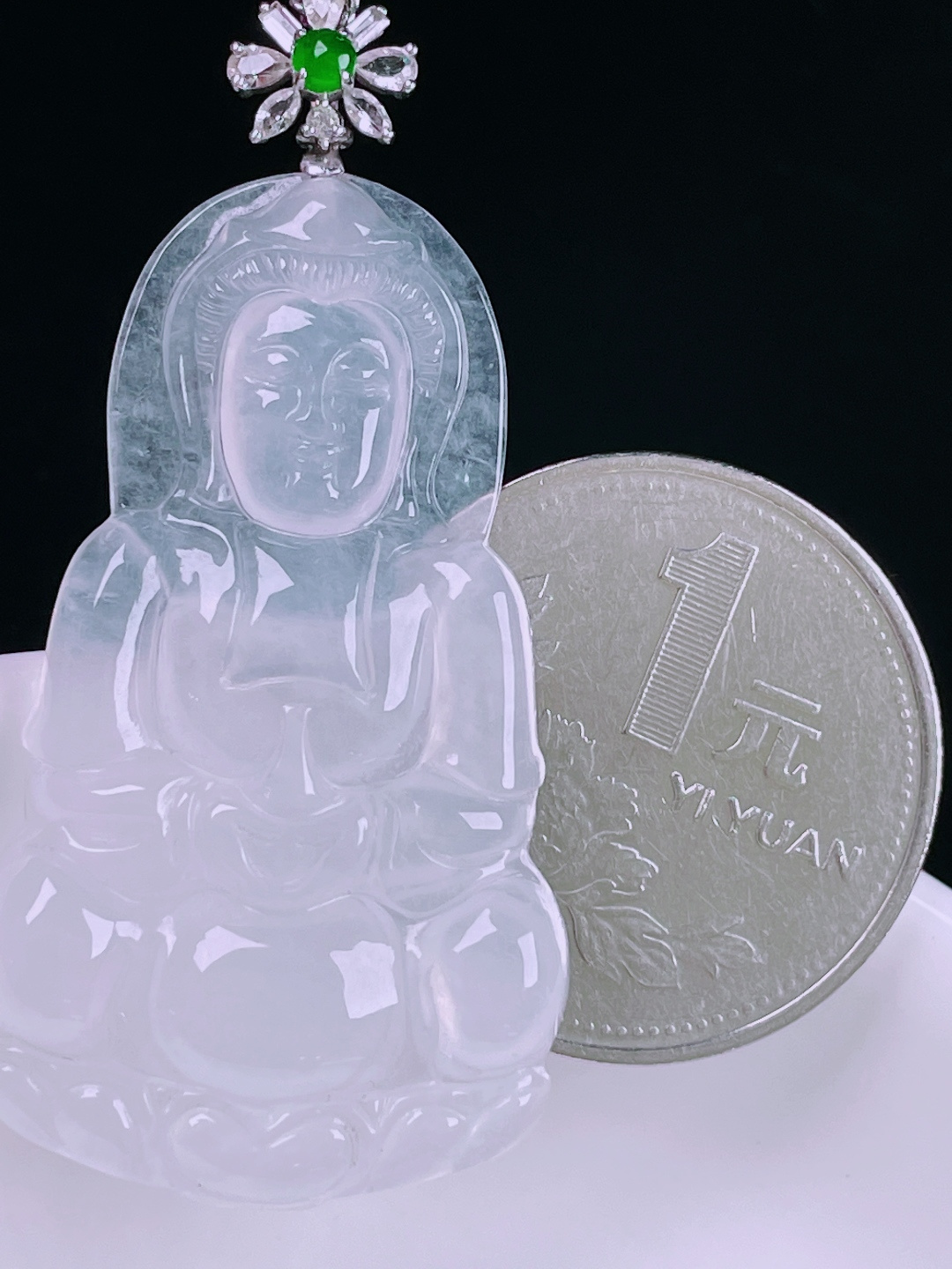 白冰观音，老种起光，细底通透，尺寸：48/23.4/4mm0613