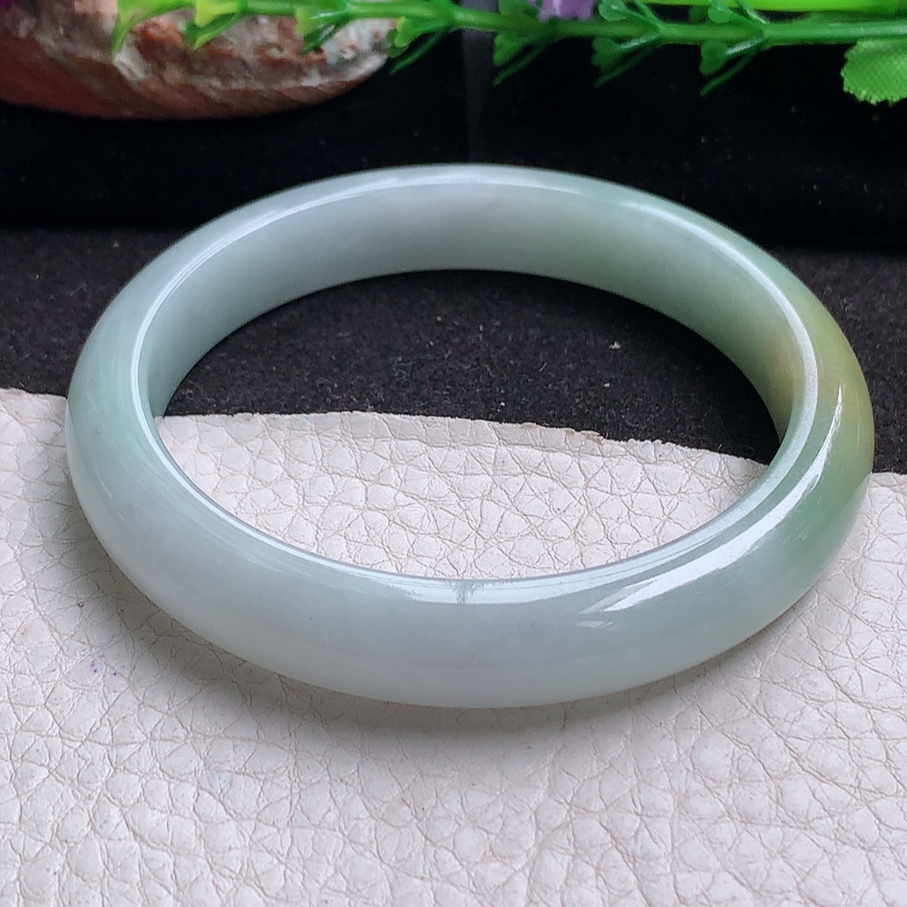 js实拍57.5*11*7.8招财镯 缅甸翡翠a货玉手镯秀气双彩正圈珠宝玉手环