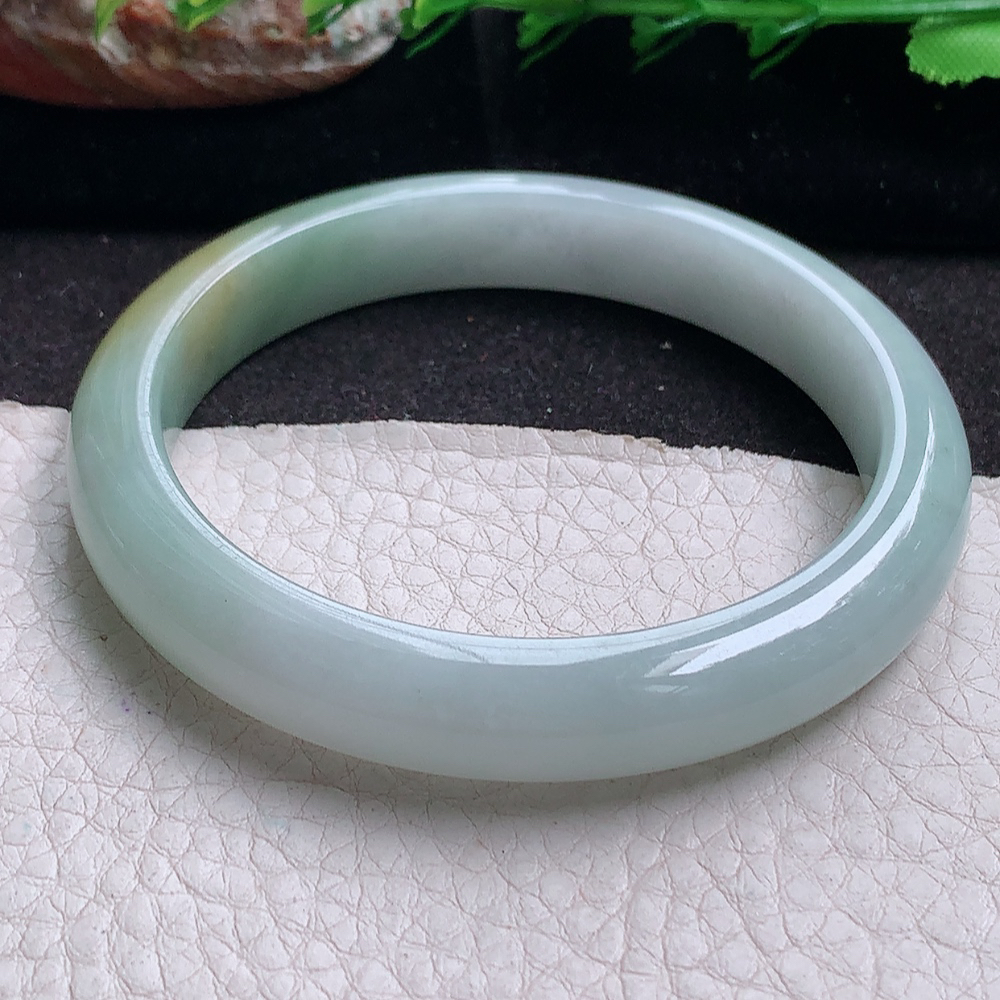 js实拍57.5*11*7.8招财镯 缅甸翡翠a货玉手镯秀气双彩正圈珠宝玉手环