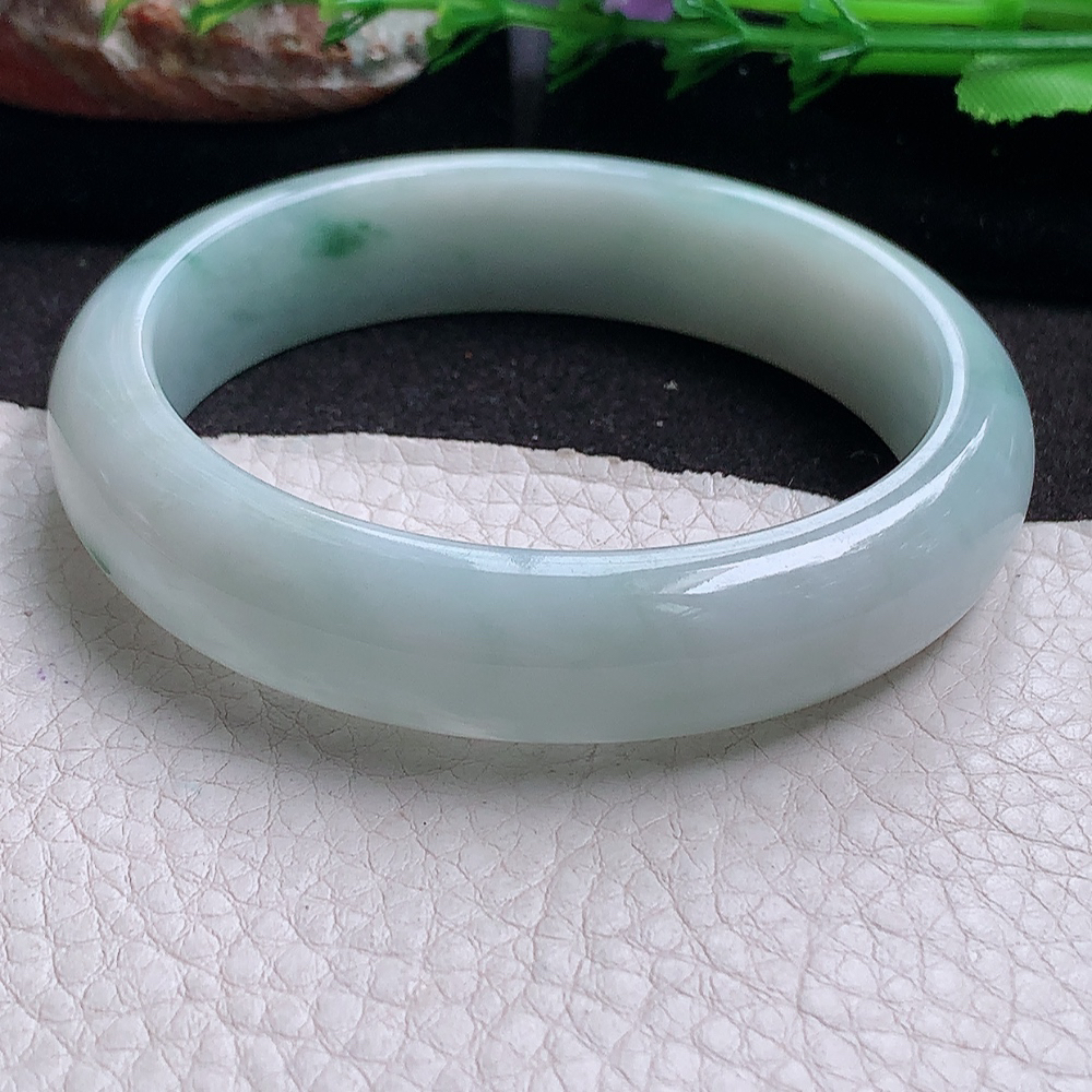 js实拍59.5*14*8平安镯 缅甸翡翠a货玉手镯胶感飘花正圈珠宝玉手环