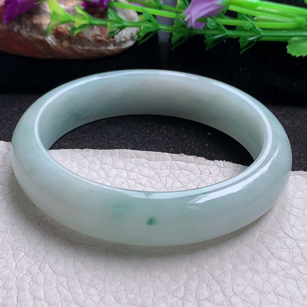 js实拍59.5*14*8平安镯 缅甸翡翠a货玉手镯胶感飘花正圈珠宝玉手环