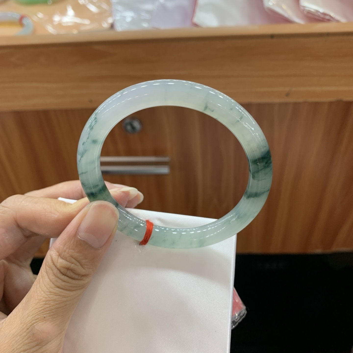 冰飘花小圆条翡翠手镯 54-8.1-8