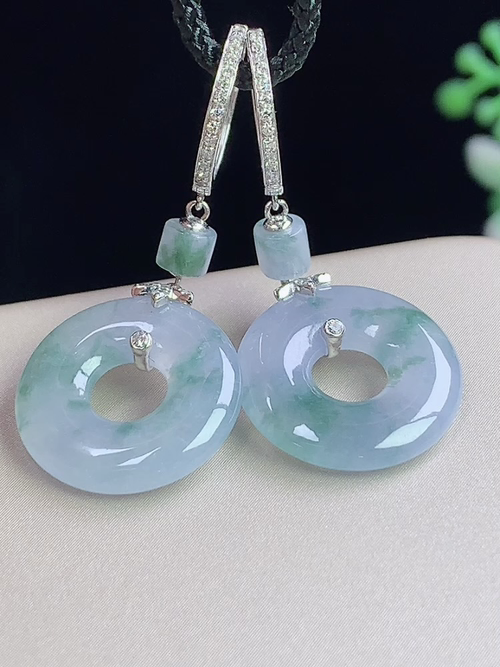 18k金镶冰紫飘花甜甜圈耳环，无裂，尺寸15-2.8mm，L13ytf
