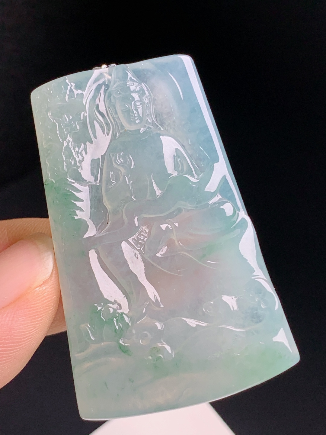 冰飘花山水观音牌，意境清雅雕工细腻，禅意悠然福泽绵长