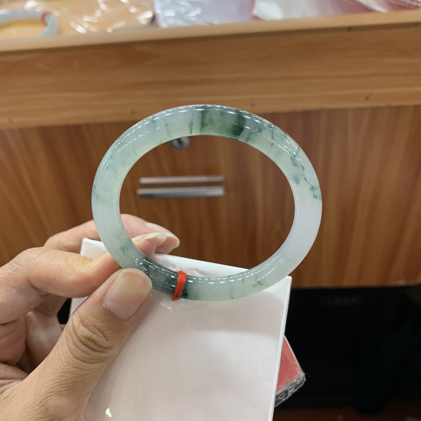 冰飘花小圆条翡翠手镯 54-8.1-8