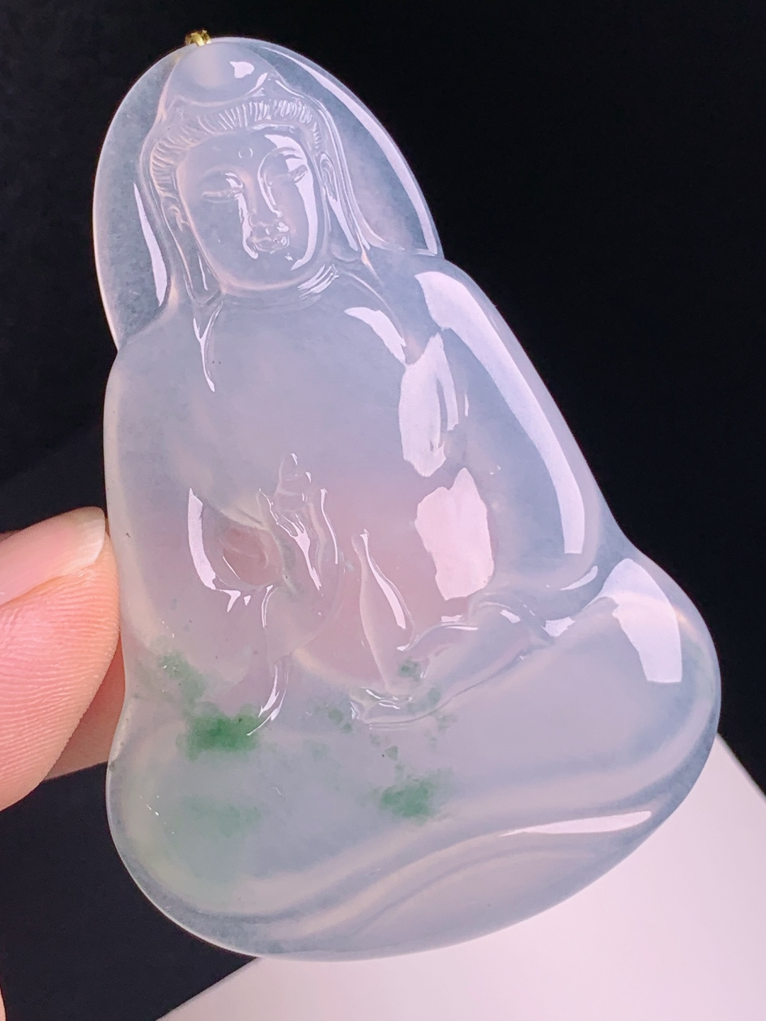 冰种飘花观音，种老起光清润通透，慈眉善目福韵满满