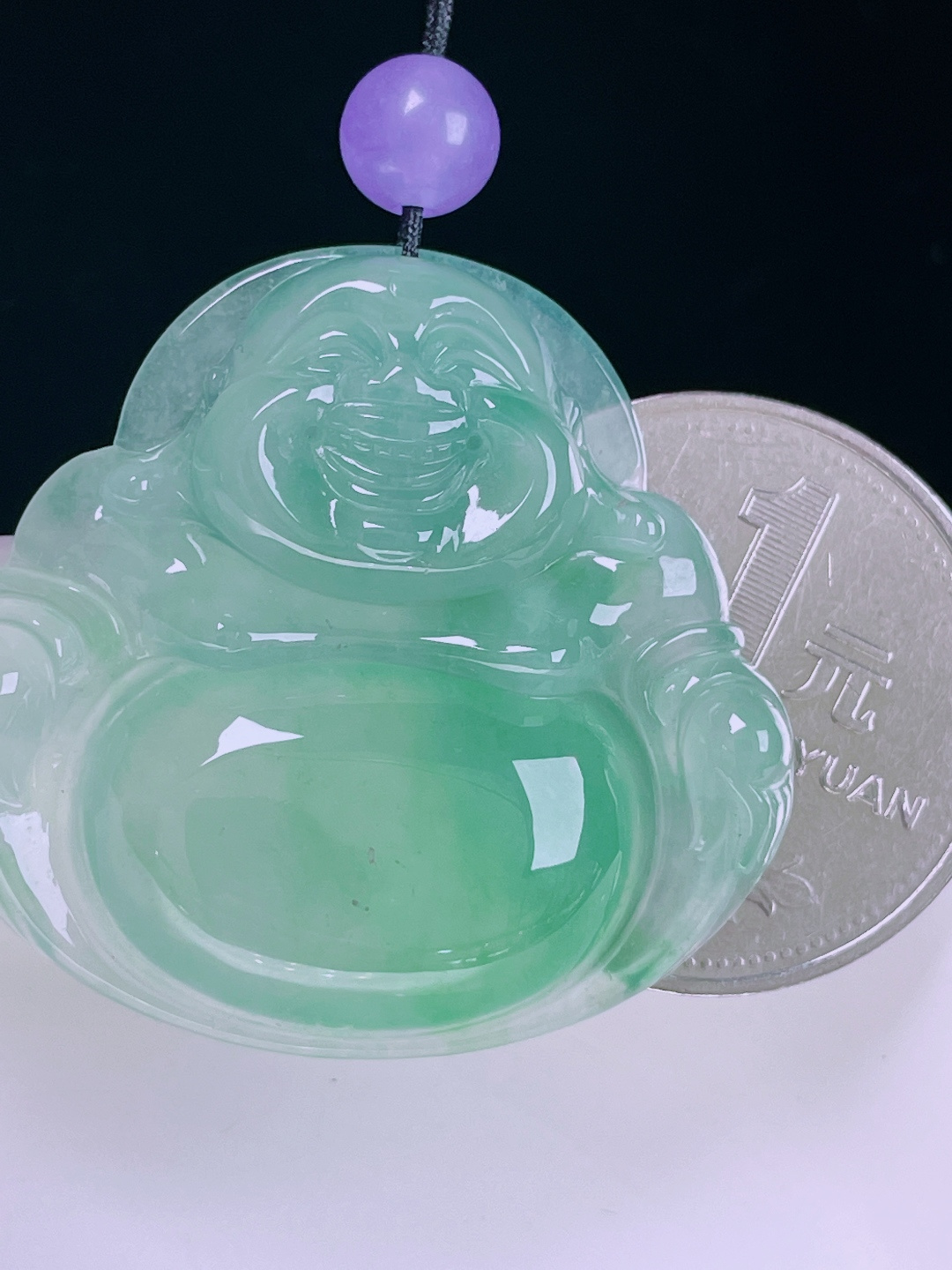 ️飘绿佛公，老种起光，细底通透，尺寸：33/35.3/6.6mm0614