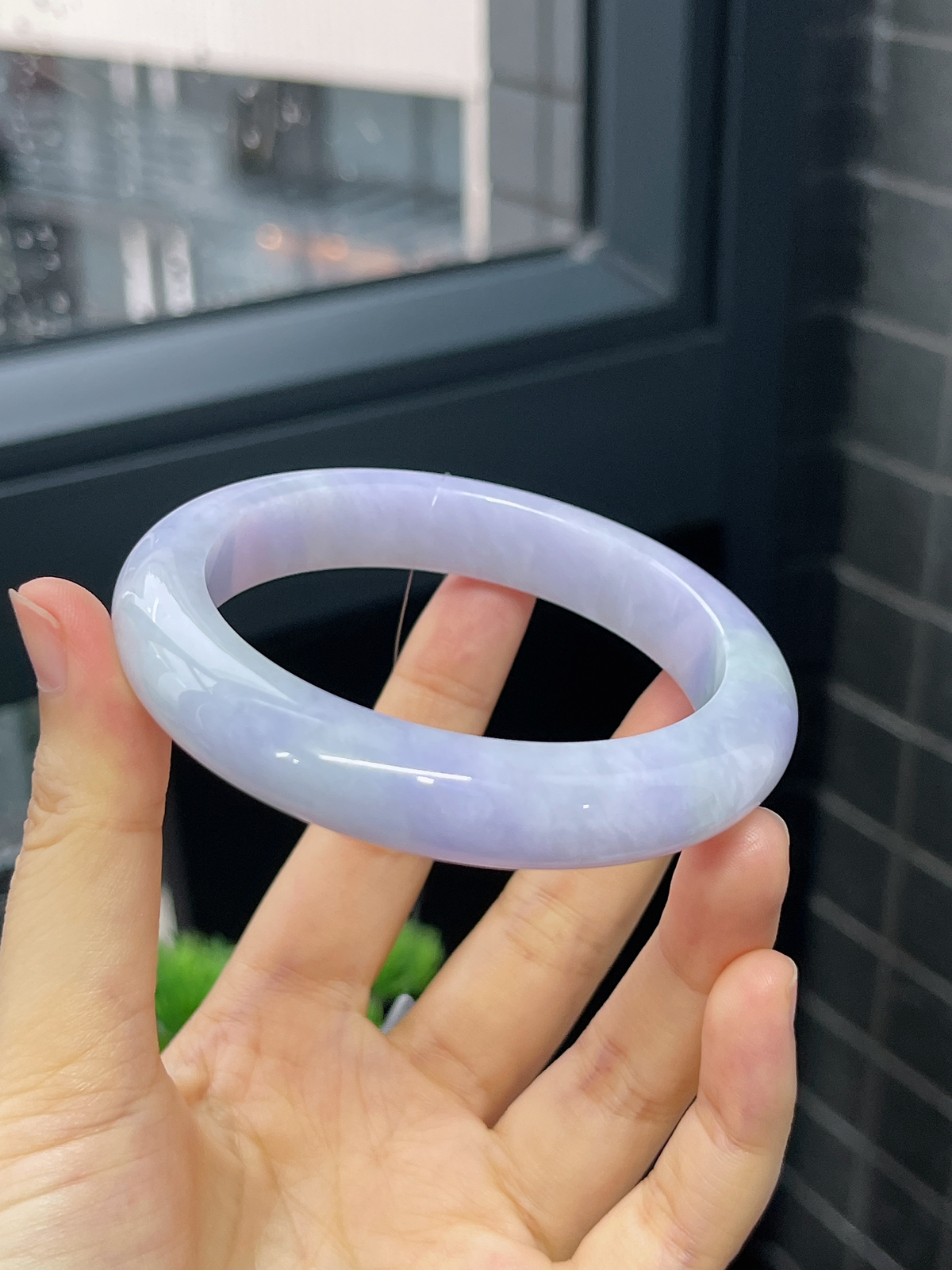 正圈58.8圈口，翡翠糯化种紫色手镯