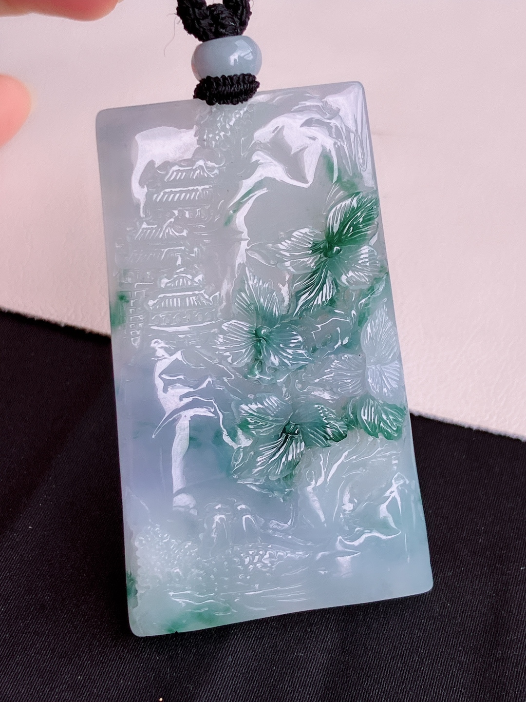 冰紫飘花山水牌，意境美，尺寸59.6/35.6/5.6/自然光实拍