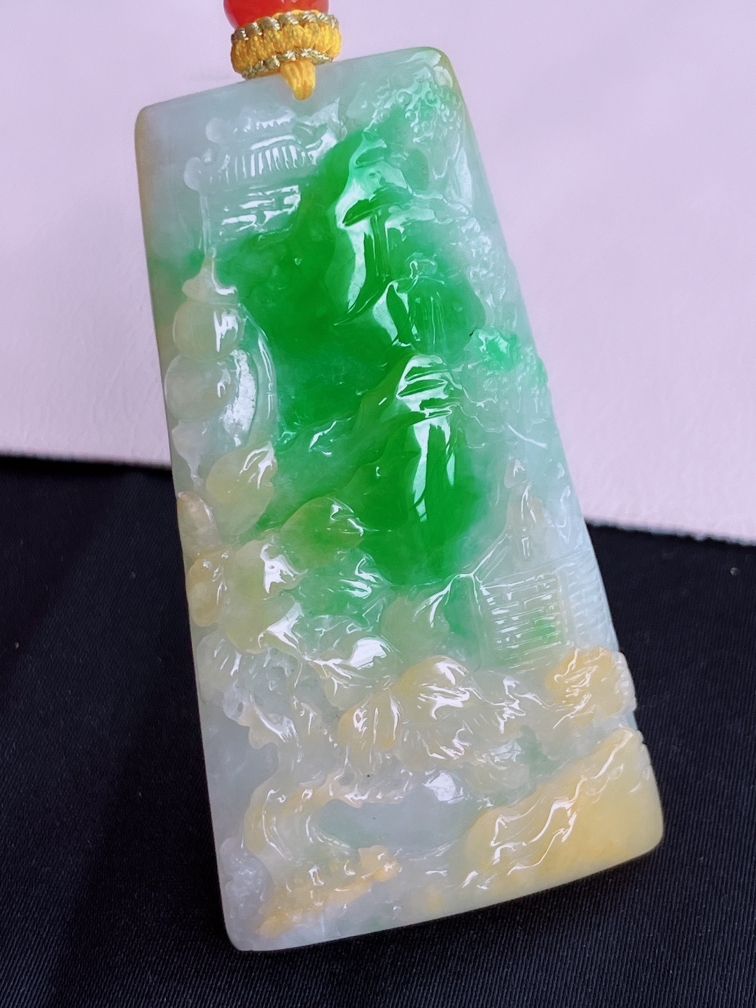 三彩山水牌，意境美，尺寸57.6/31/9/自然光实拍