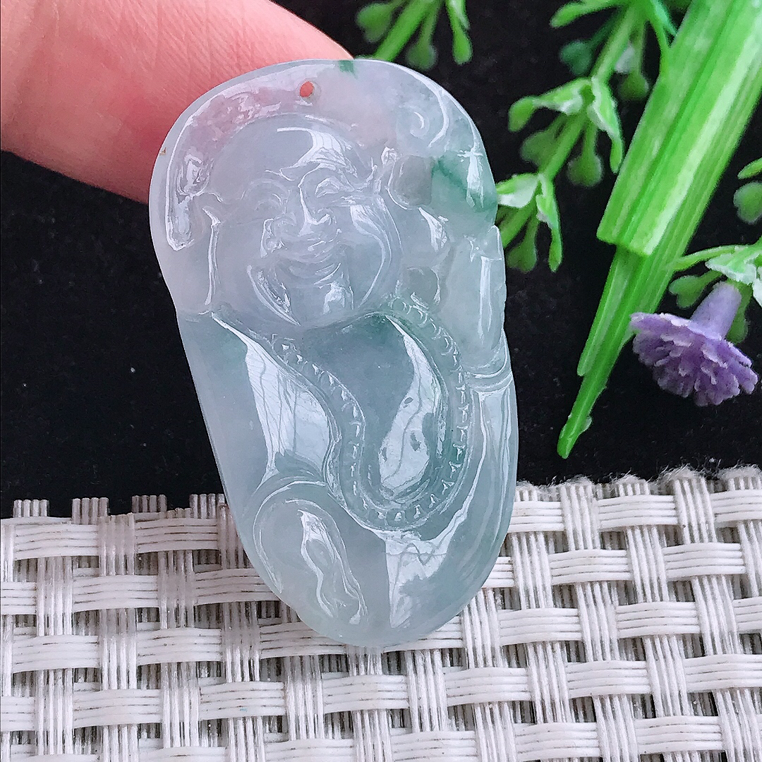 实拍A货翡翠45/28.8/11.6老坑冰胶紫罗兰佛公吊坠翡翠玉佛挂件