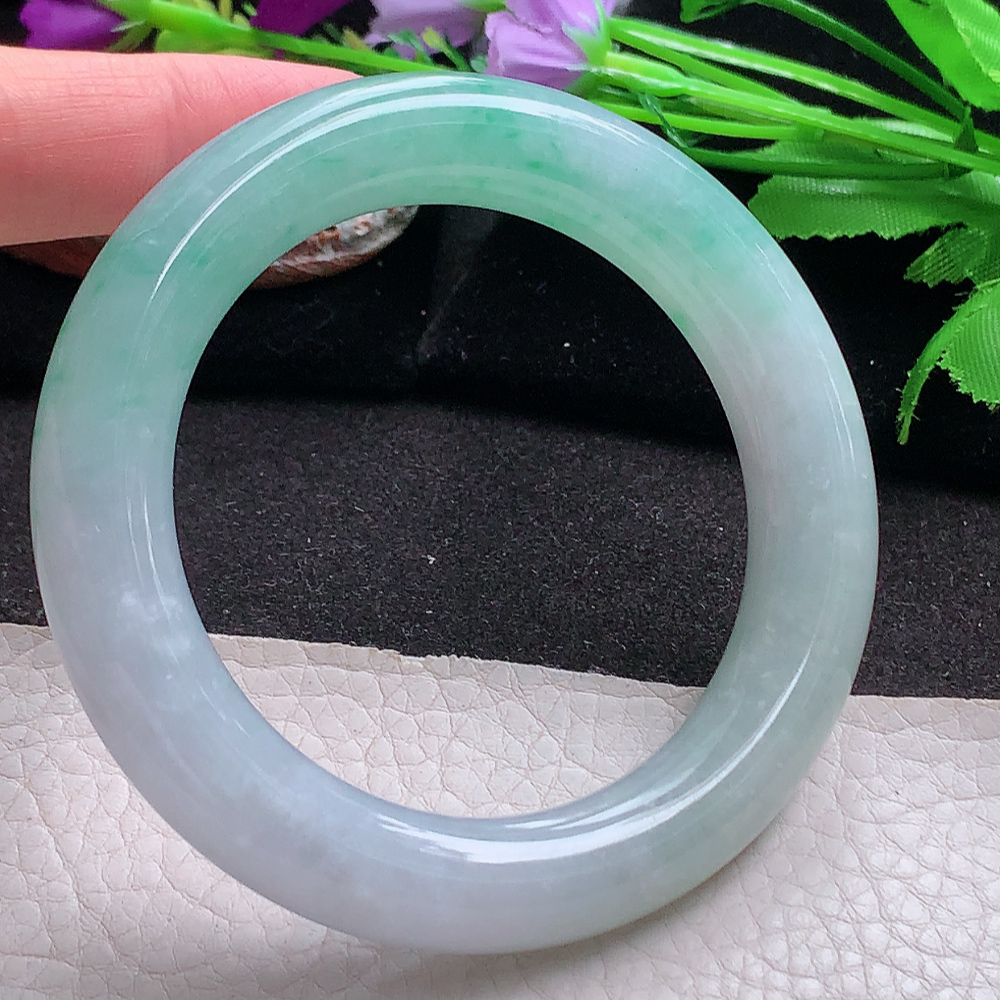 ll实拍56.5*12.5*12招财胖圆镯 缅甸翡翠a货玉手镯半山水圆条珠宝玉手环