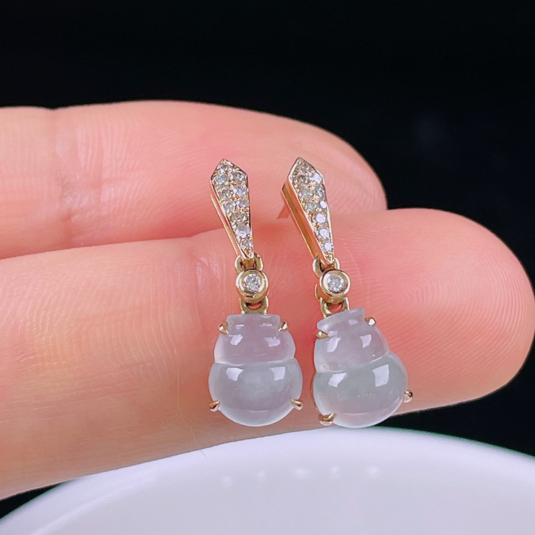 ️冰种耳坠，老种起光，细底通透，尺寸：21/7.4/4.8mm0614