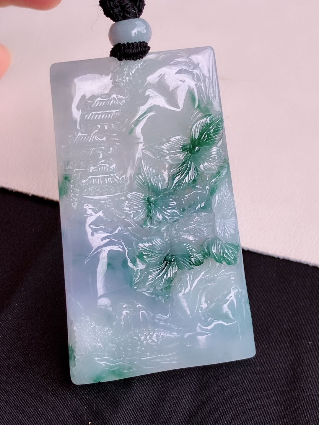 冰紫飘花山水牌，意境美，尺寸59.6/35.6/5.6/自然光实拍