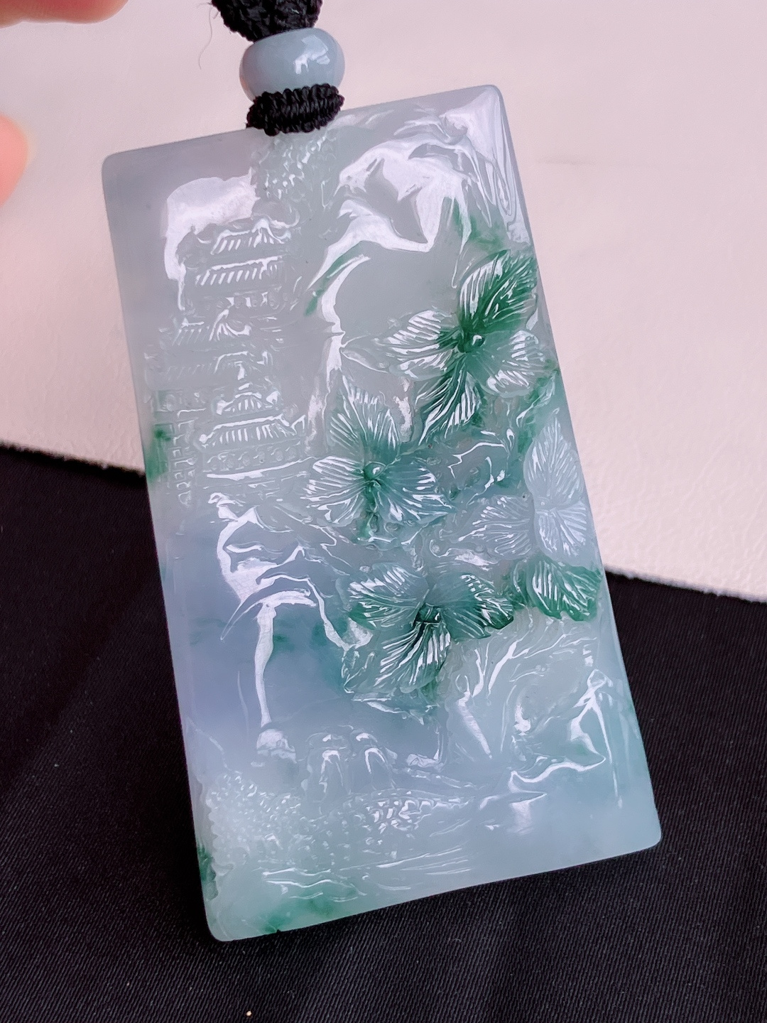 冰紫飘花山水牌，意境美，尺寸59.6/35.6/5.6/自然光实拍