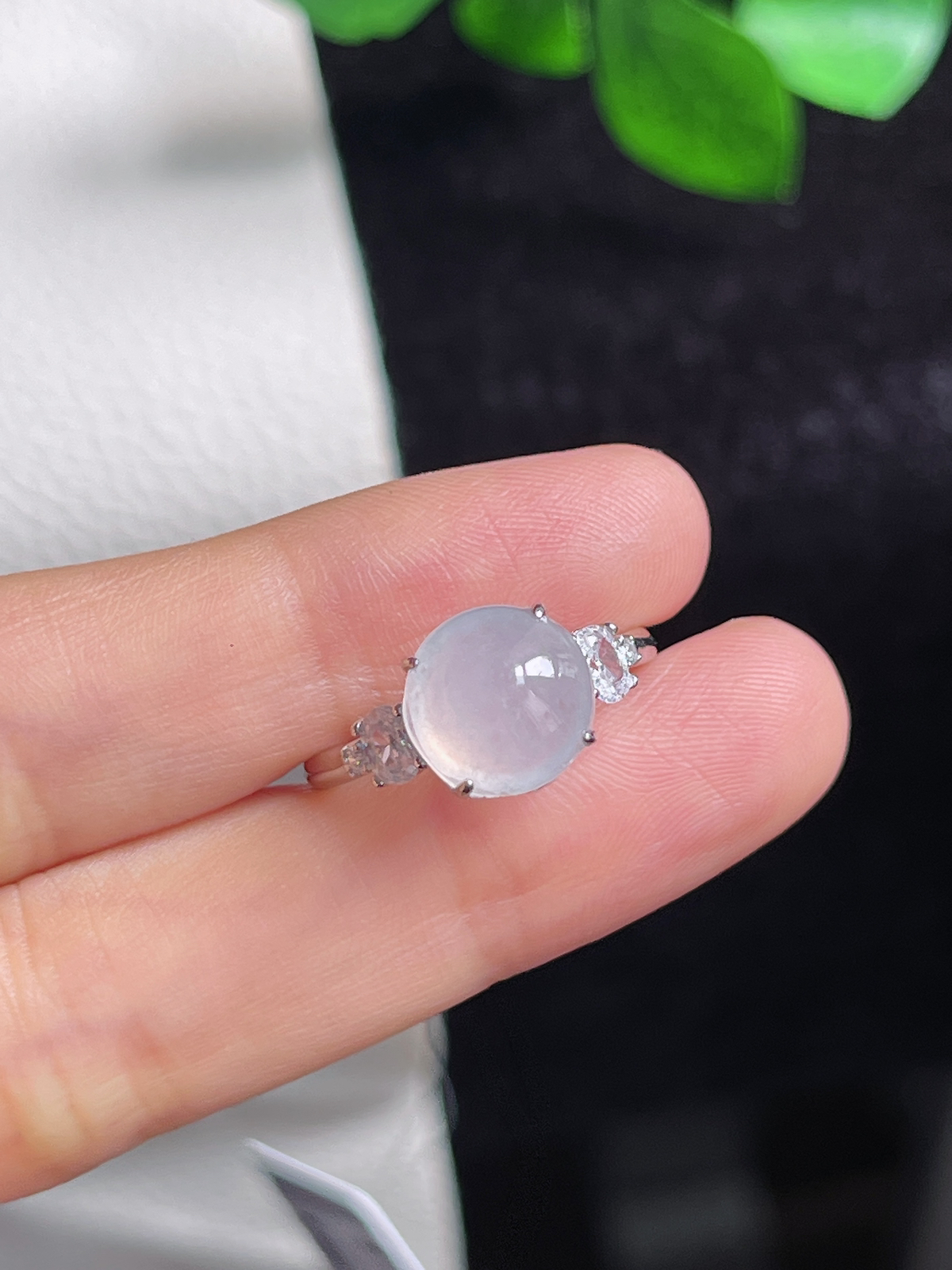 翡翠白冰戒指，印记：S925