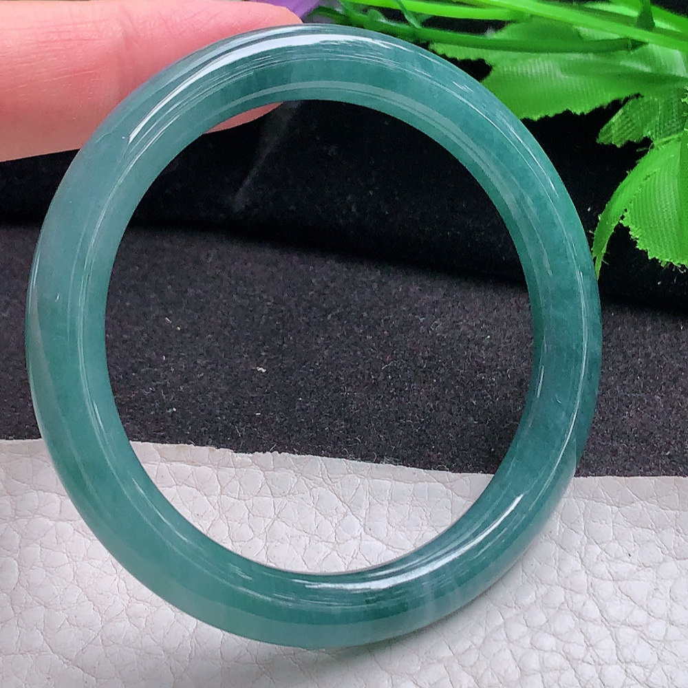 ll实拍53.8*8美人镯 缅甸翡翠a货玉手镯冰蓝圆条珠宝玉手环