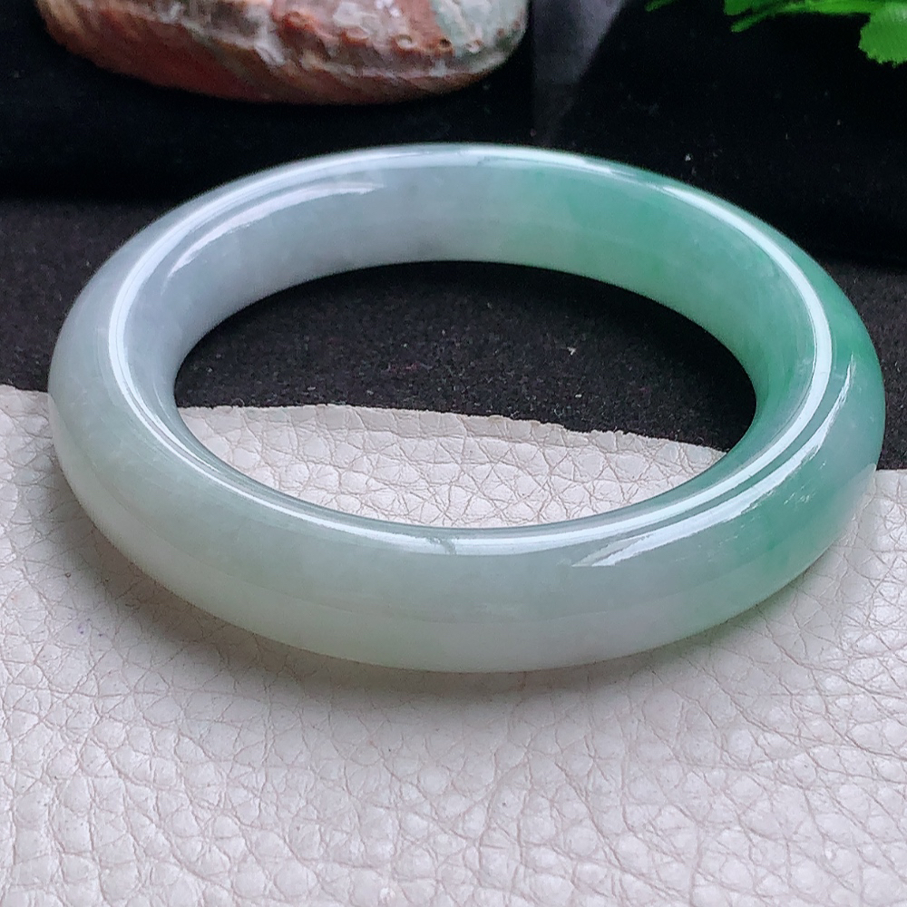 ll实拍56.5*12.5*12招财胖圆镯 缅甸翡翠a货玉手镯半山水圆条珠宝玉手环