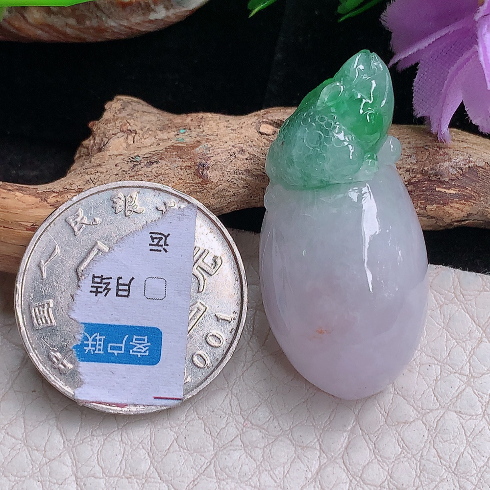 zc实拍37.3*18*12.3缅甸翡翠淡春彩福瓜吊坠 金蟾福禄玉坠