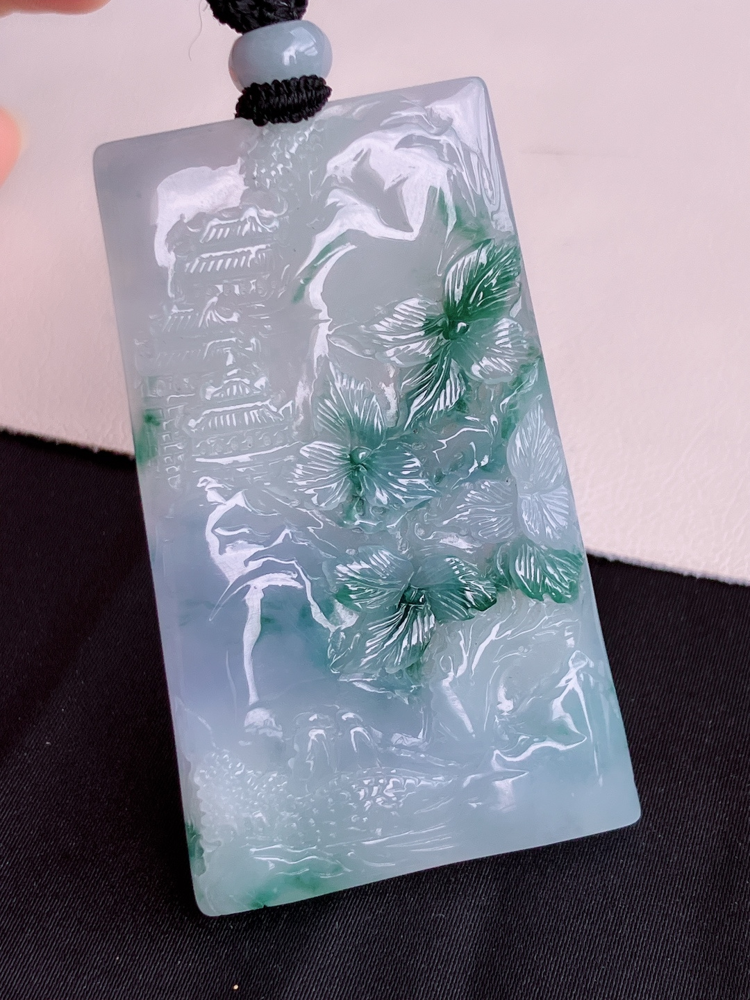 冰紫飘花山水牌，意境美，尺寸59.6/35.6/5.6/自然光实拍