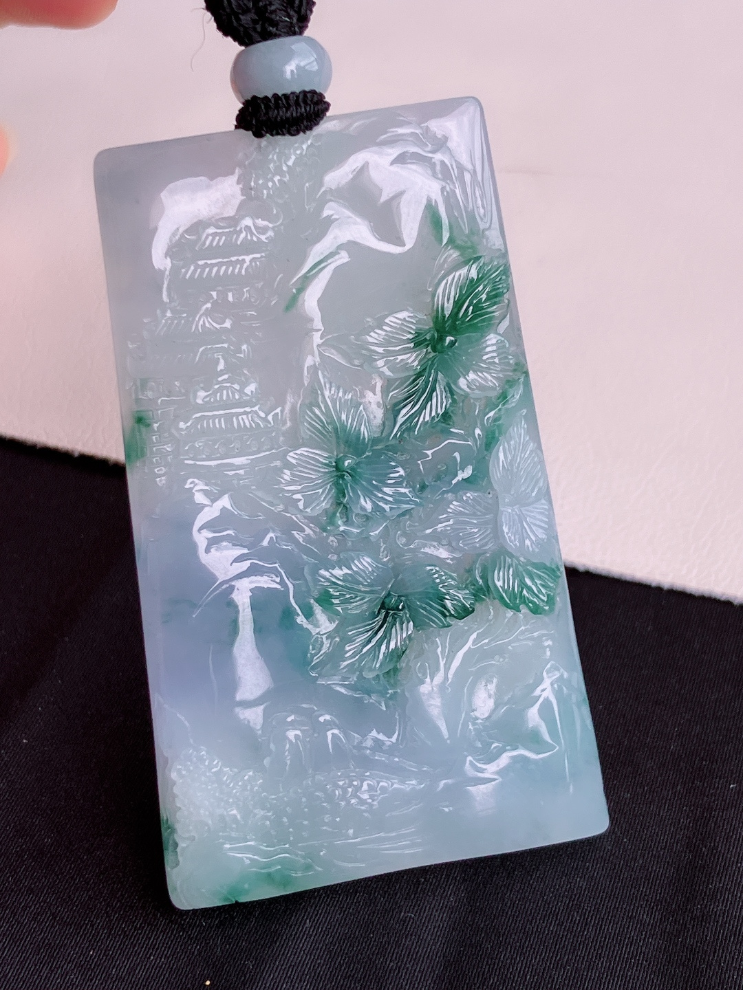 冰紫飘花山水牌，意境美，尺寸59.6/35.6/5.6/自然光实拍