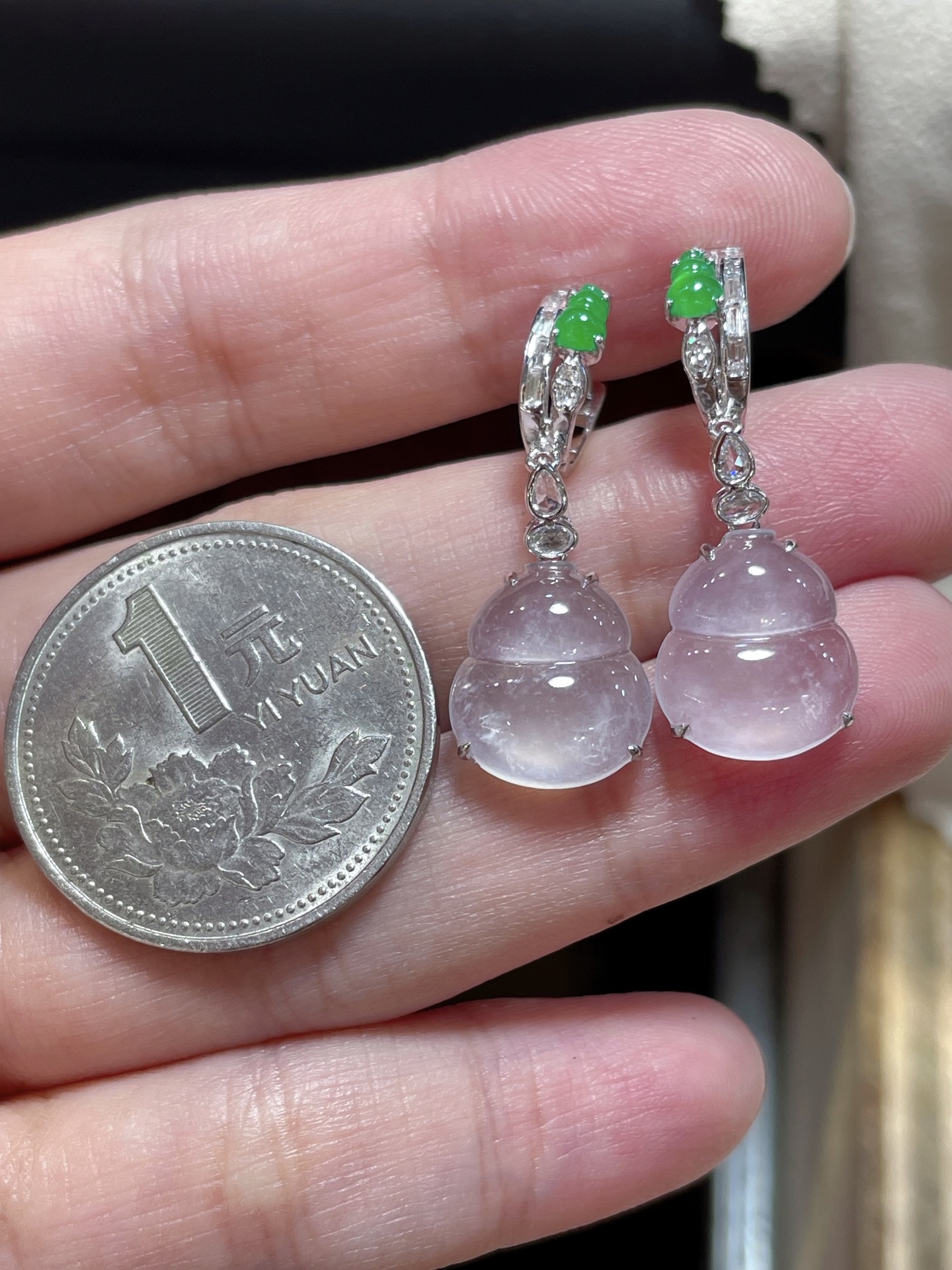 ️ 天然A货高冰葫芦耳环 18k金镶嵌冰种全胶感套装，无裂 种水，实物刚性很强，13.1-11.3