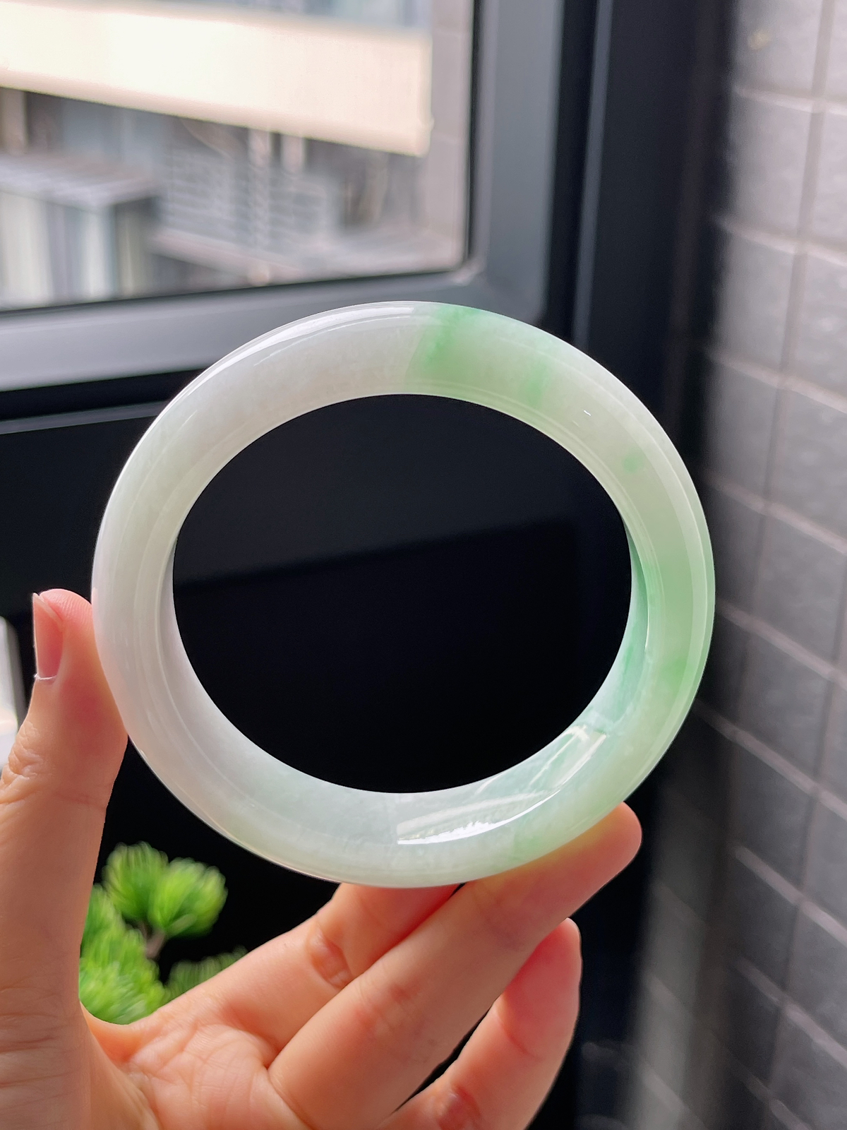 圈口62.8，冰糯飘花翡翠正圈手镯