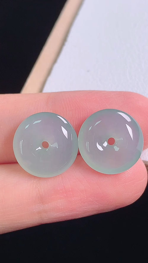 冰种平安扣/对，无裂，尺寸:12.9-4.2mm 14