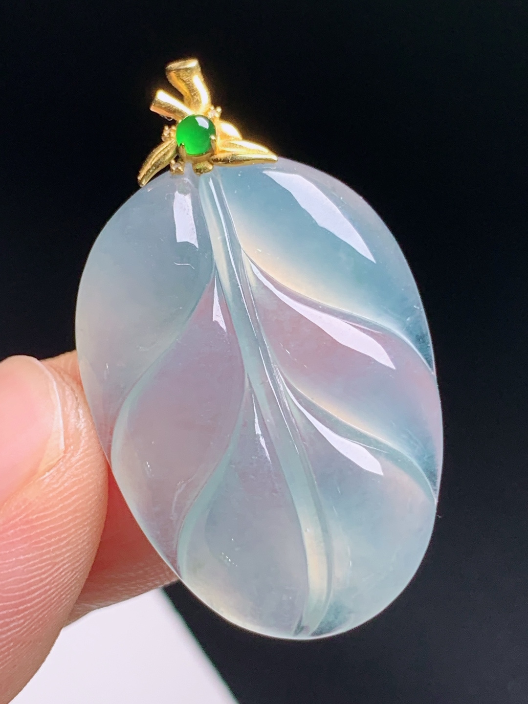 ️ 树叶吊坠，种老莹润胶感十足，18K金伴绿蛋镶嵌清新百搭 530611